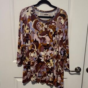 LOGO by Lori Goldstein 230 floral lilac rose. 3/4 sleeves. Pockets. NWOT.